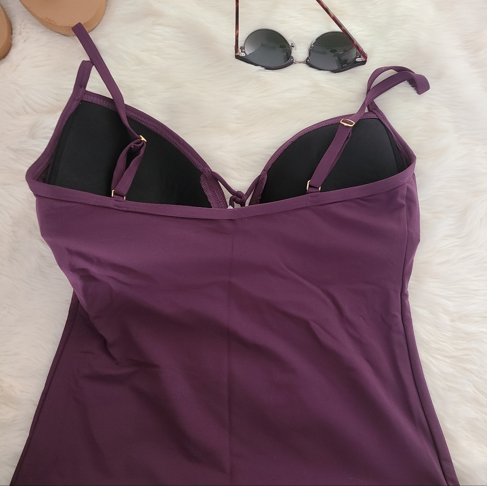Bleu by Rod Beattie Plunge Push-Up Tankini Top, burgundy, size 8 - Picture 4 of 5